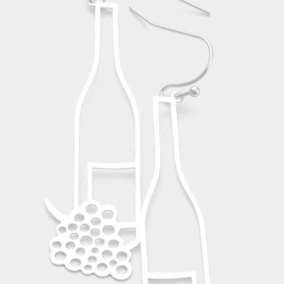 5/$25 Champagne Bottle Silver Tone Grape Earrings - Picture 2 of 6